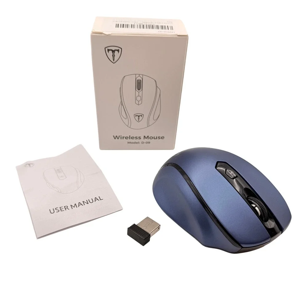 Wireless Mouse D-09 Blue Ergonomic Optical Laptop Computer Accessory Portable